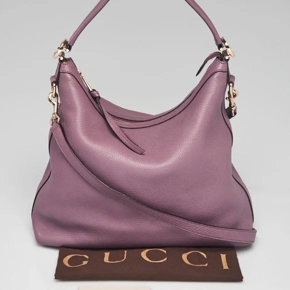 💕Authenic Gucci Mauve Leather Hobo Shoulder Tote Convertible Detachable Strap - Picture 1 of 13